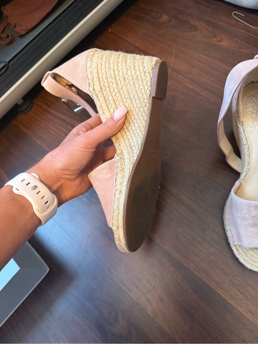 Vince Camuto Blush Suede Espadrille Wedge Sandals - Picture 7 of 13